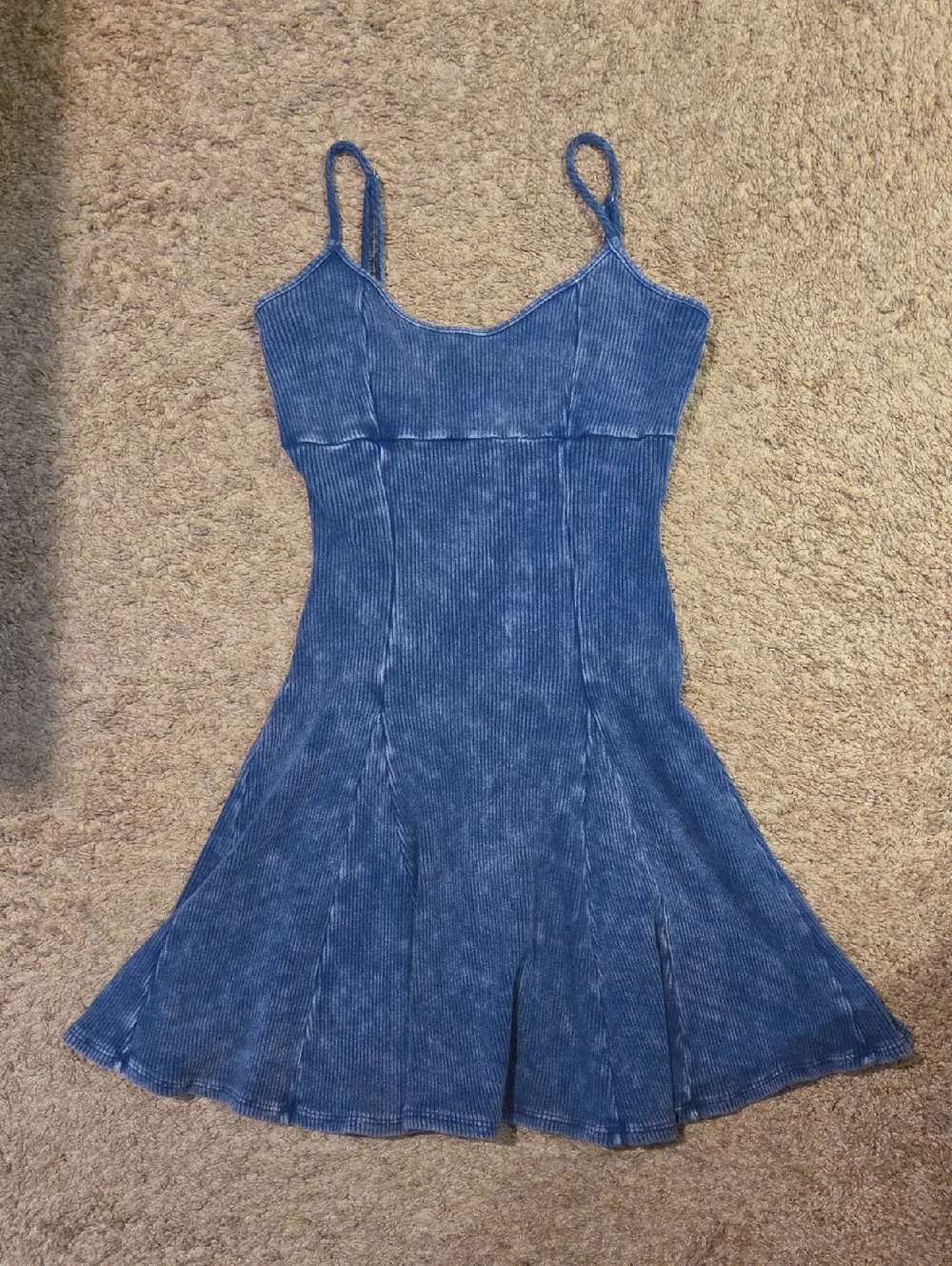 Lulus Simply Pretty Washed Blue Ribbed Pleated Sleeveless Mini Dress - Size M - Picture 2 of 5